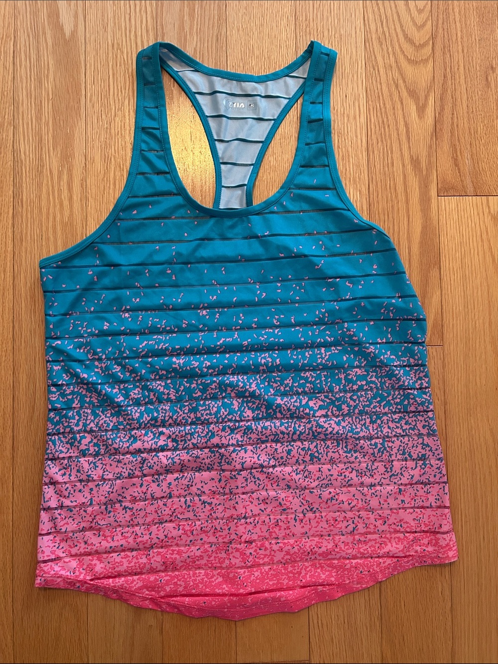 ZYIA Ombre Racerback Tank - Teal & Pink Speckle